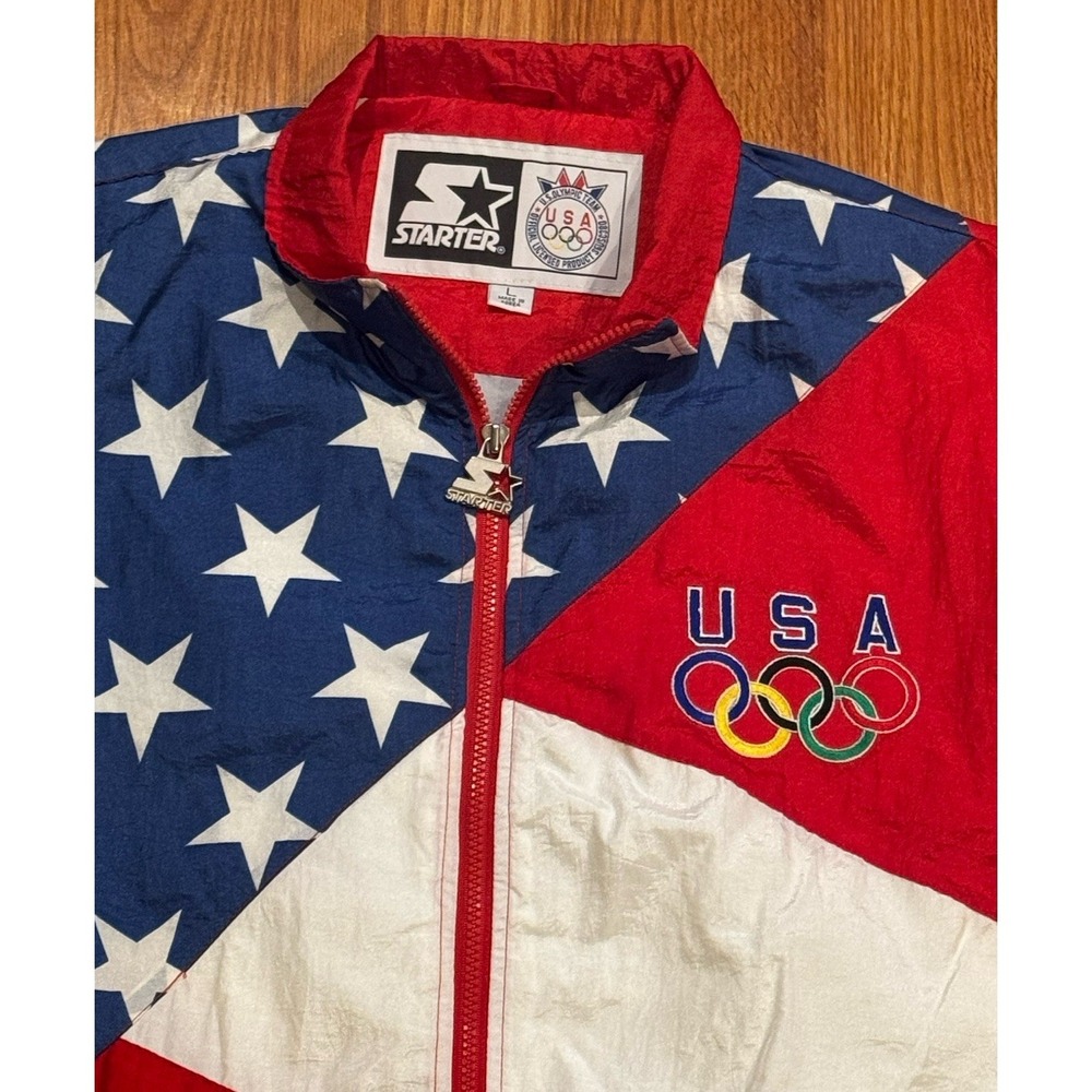 Vintage 90s Starter USA Olympics Team Windbreaker Jacket Large Stars AOP Rare - Picture 3 of 4